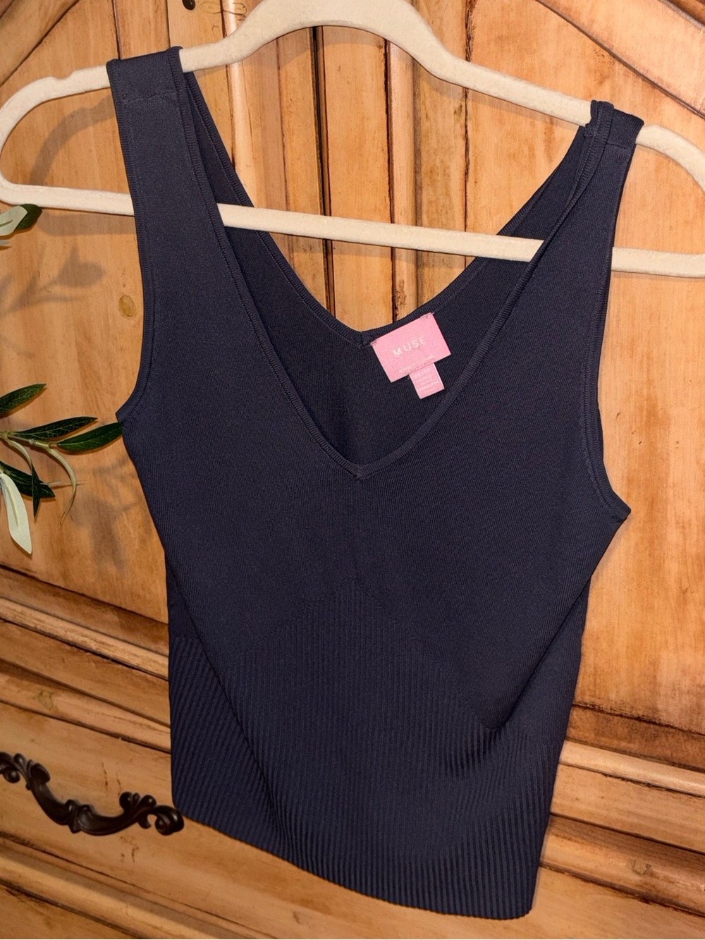 Muse Ribbed V-Neck Tank Top - Navy Blue
